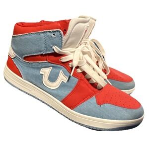 True Religion High Top Colorblock Athletic Sneakers Red Blue White Lace Up